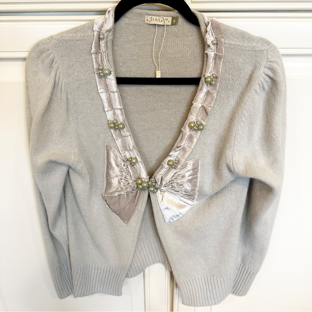 Chalet Women’s Decorative Embellished Pearl Beaded Bow Feminine Angora Cardigan